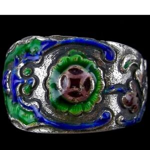 Vintage 1940s Enameled Spoon Ring fits sizes 8-12 (adjustable)